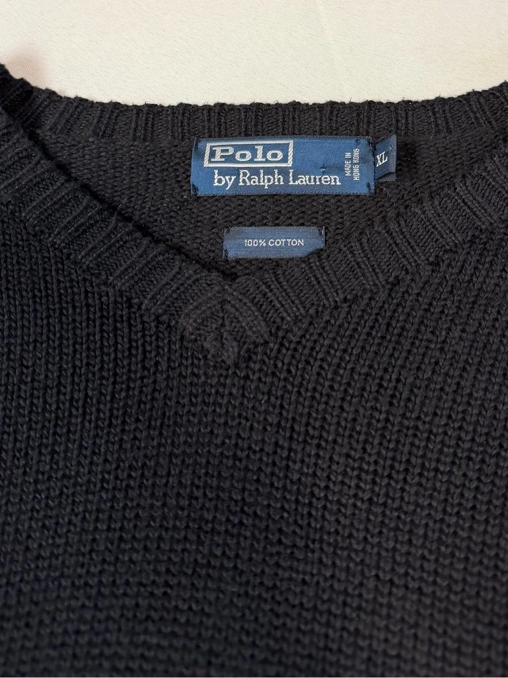 Polo by Ralph Lauren Black V-Neck Sweater with Red Pony chest logo Men’s XL